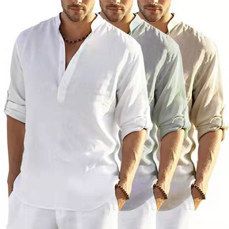Mens Linen Shirt Long Sleeve - Hot Men Shirts Men's Long Sleeve
