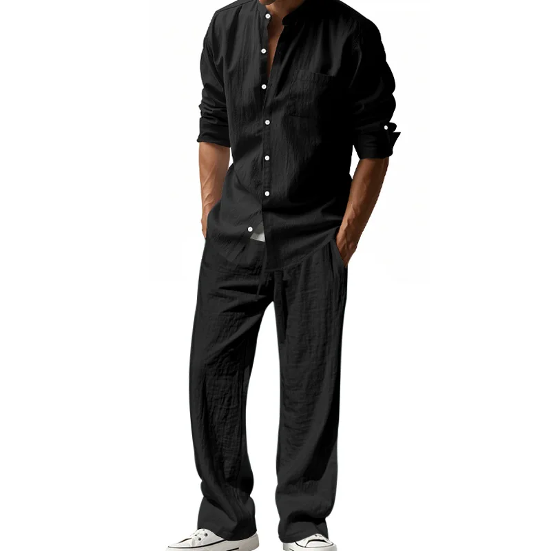 2025 Cross-border American Fou - đánh giá và giá Mens Linen Shirt Long Sleeve