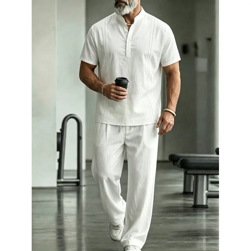 Men's Linen Casual 2-Piece Set - đánh giá và giá Mens Linen Shirt Long Sleeve