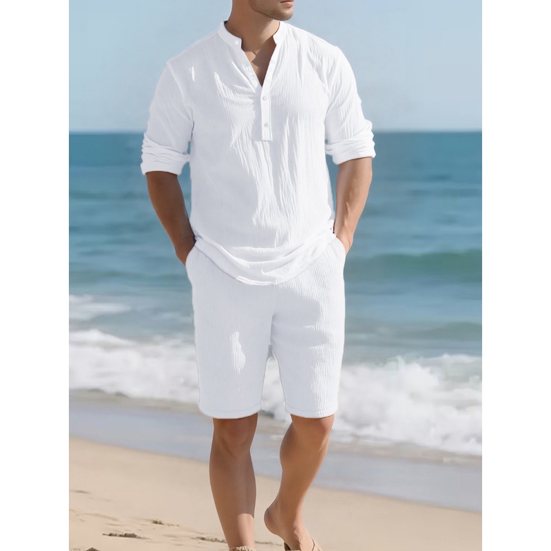 Men's White Linen Blend Two Pi - đánh giá và giá Mens Linen Shirt Long Sleeve
