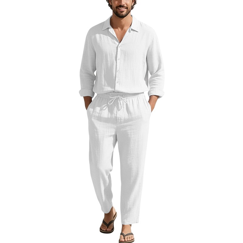 Spring Summer Linen Casual Set - đánh giá và giá Mens Linen Shirt Long Sleeve