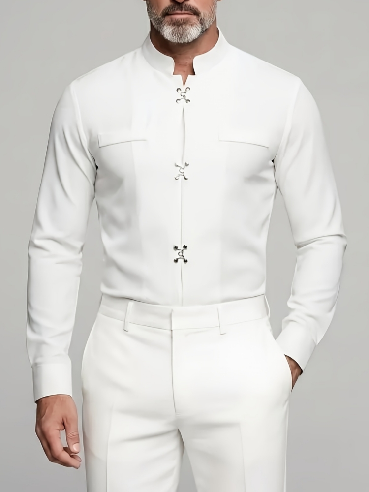 Luxury Men Mandarin Stand Coll - đánh giá và giá Mandarin Collar Formal Shirt Slim Fit
